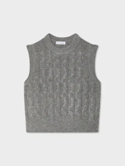 Online White + Warren merino cashmere boucle cable vest PaleSmoke