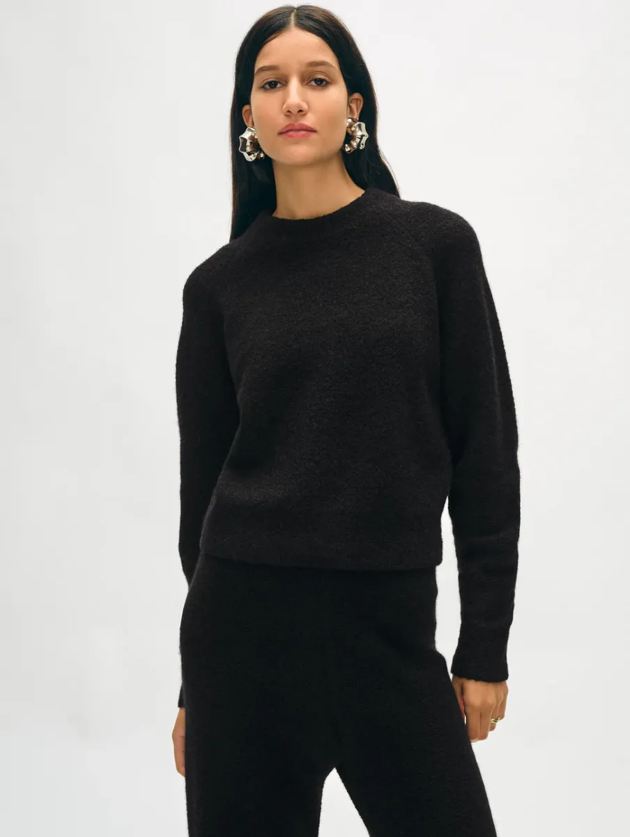 Hot White + Warren merino cashmere boucle sweatshirt Black
