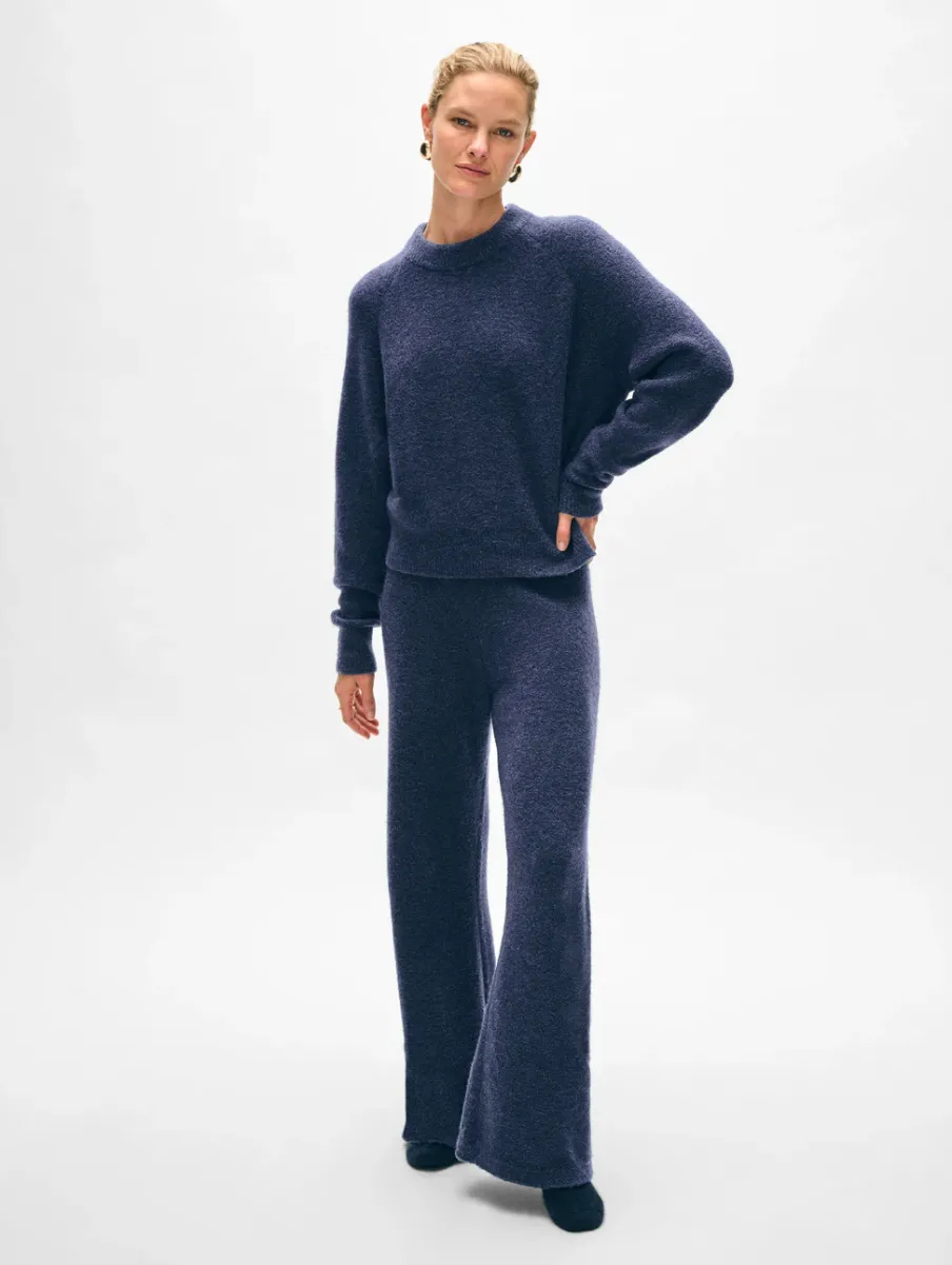 New White + Warren merino cashmere boucle sweatshirt Indigo