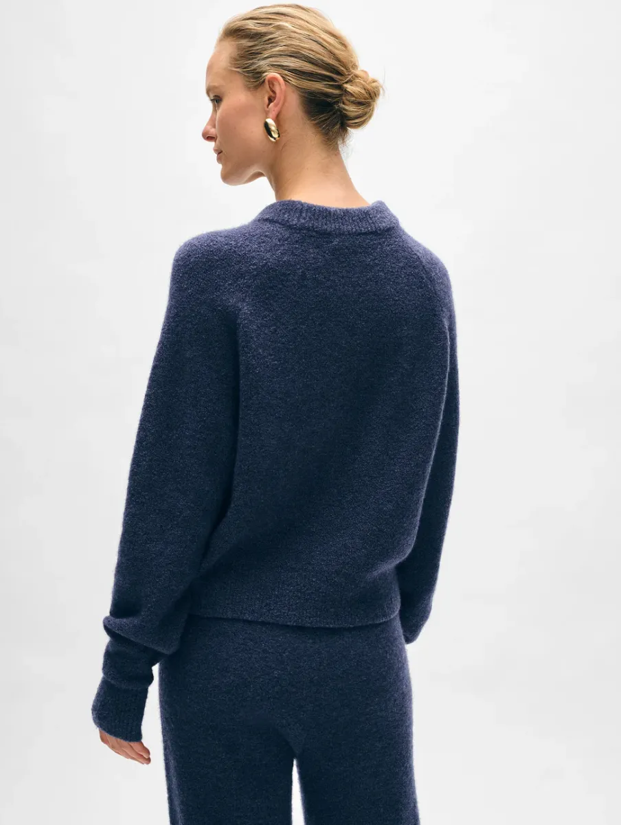 New White + Warren merino cashmere boucle sweatshirt Indigo