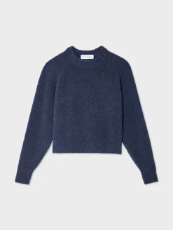 New White + Warren merino cashmere boucle sweatshirt Indigo