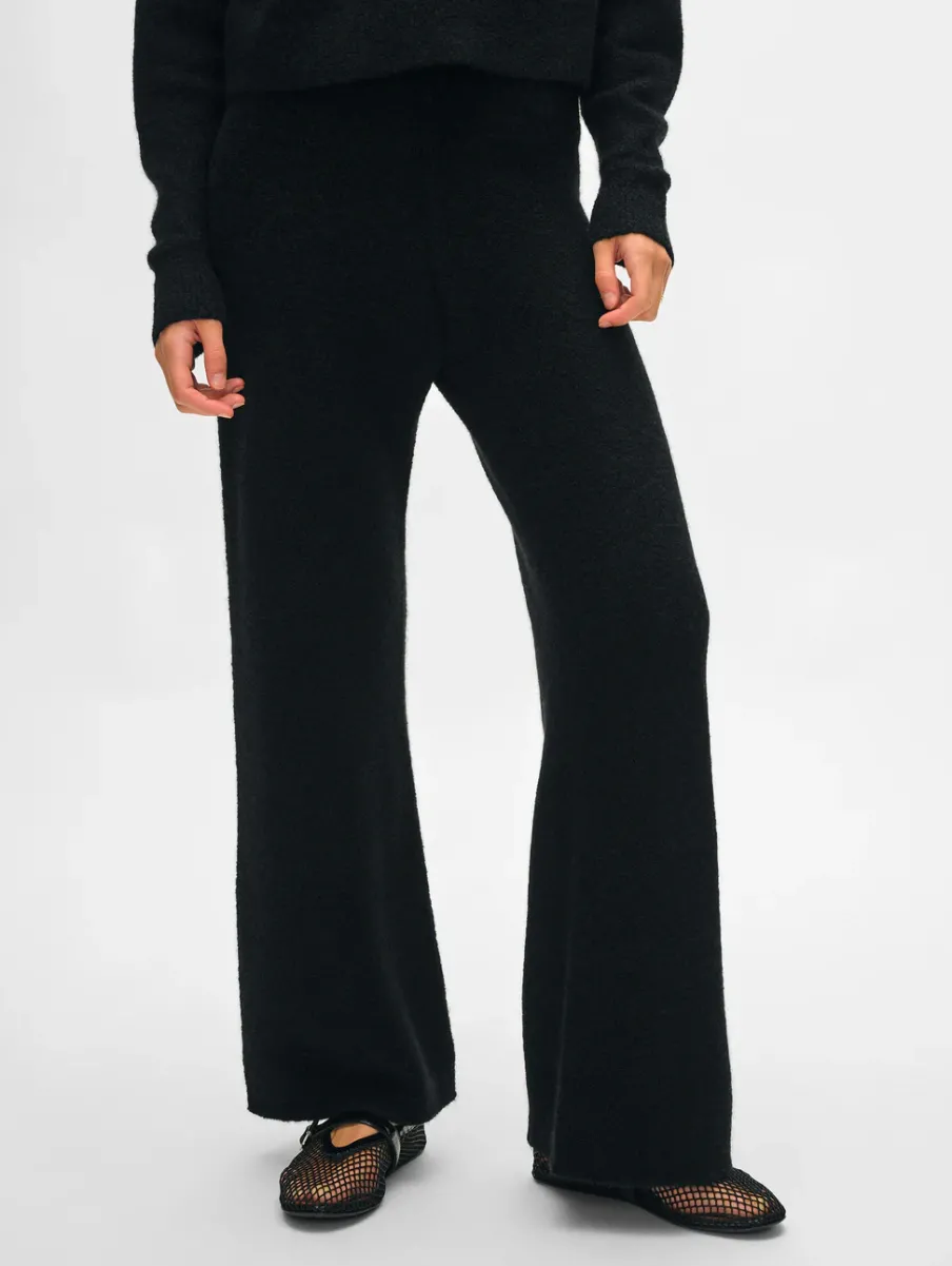 Clearance White + Warren merino cashmere boucle wide leg pant Black