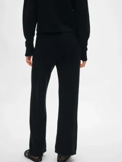 Clearance White + Warren merino cashmere boucle wide leg pant Black