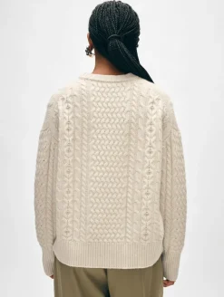 Sale White + Warren merino cashmere cable crewneck Ivory