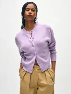 Clearance White + Warren merino cashmere crewneck cardigan Iris