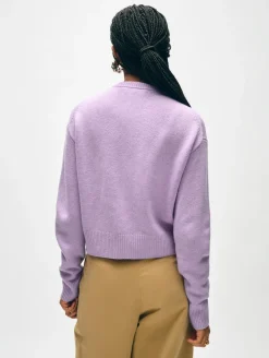 Clearance White + Warren merino cashmere crewneck cardigan Iris