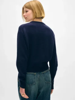 Sale White + Warren merino cashmere crewneck cardigan Navy