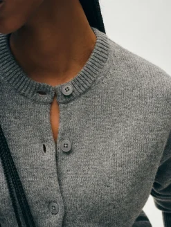 Clearance White + Warren merino cashmere crewneck cardigan DarkSteel