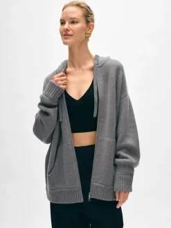 Sale White + Warren merino cashmere luxe boyfriend hoodie PewterHeather
