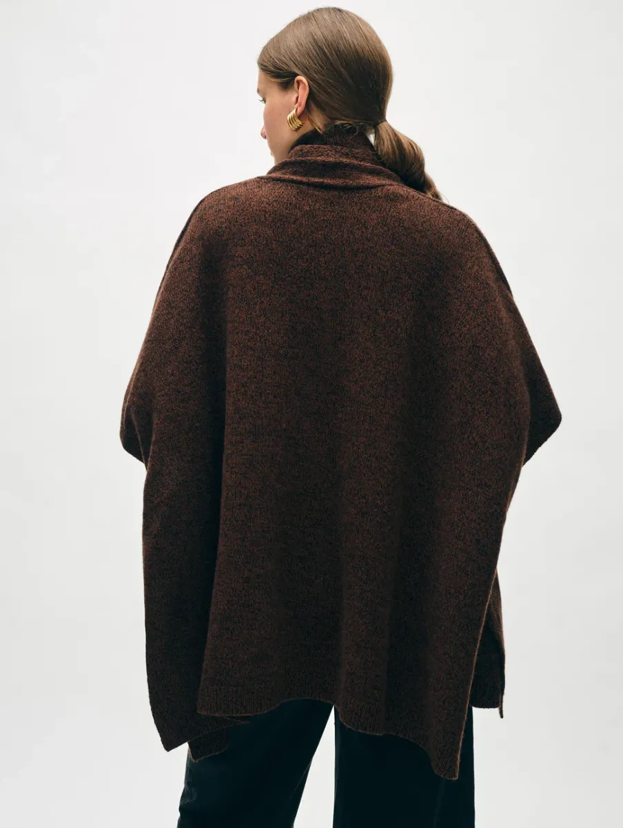 Clearance White + Warren merino cashmere open poncho Umber/BlackMarl