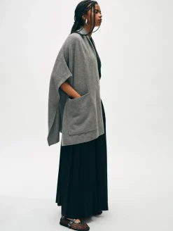 Outlet White + Warren merino cashmere open poncho DarkSteel