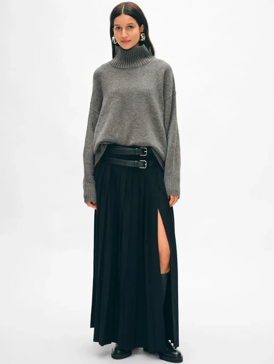 Discount White + Warren merino cashmere standneck DarkSteel