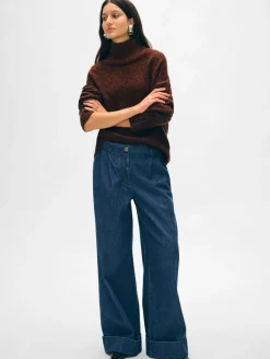 Fashion White + Warren merino cashmere standneck Umber/BlackMarl