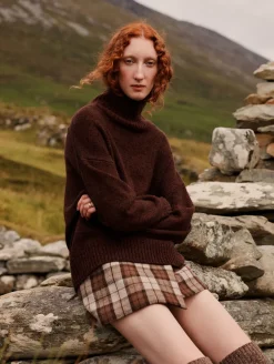 Fashion White + Warren merino cashmere standneck Umber/BlackMarl