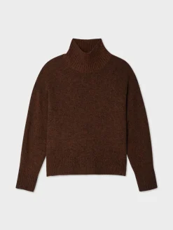 Fashion White + Warren merino cashmere standneck Umber/BlackMarl