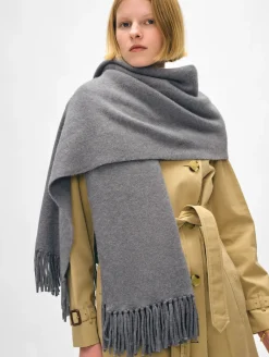 Fashion White + Warren merino cashmere tassel scarf PewterHeather