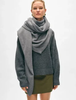 New White + Warren merino cashmere triangle scarf PewterHeather