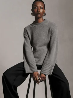 Online White + Warren merino cashmere waisted crewneck PewterHeather