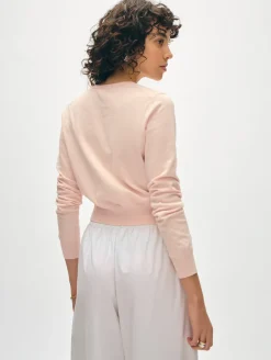 New White + Warren organic cotton crewneck cardigan DesertPink