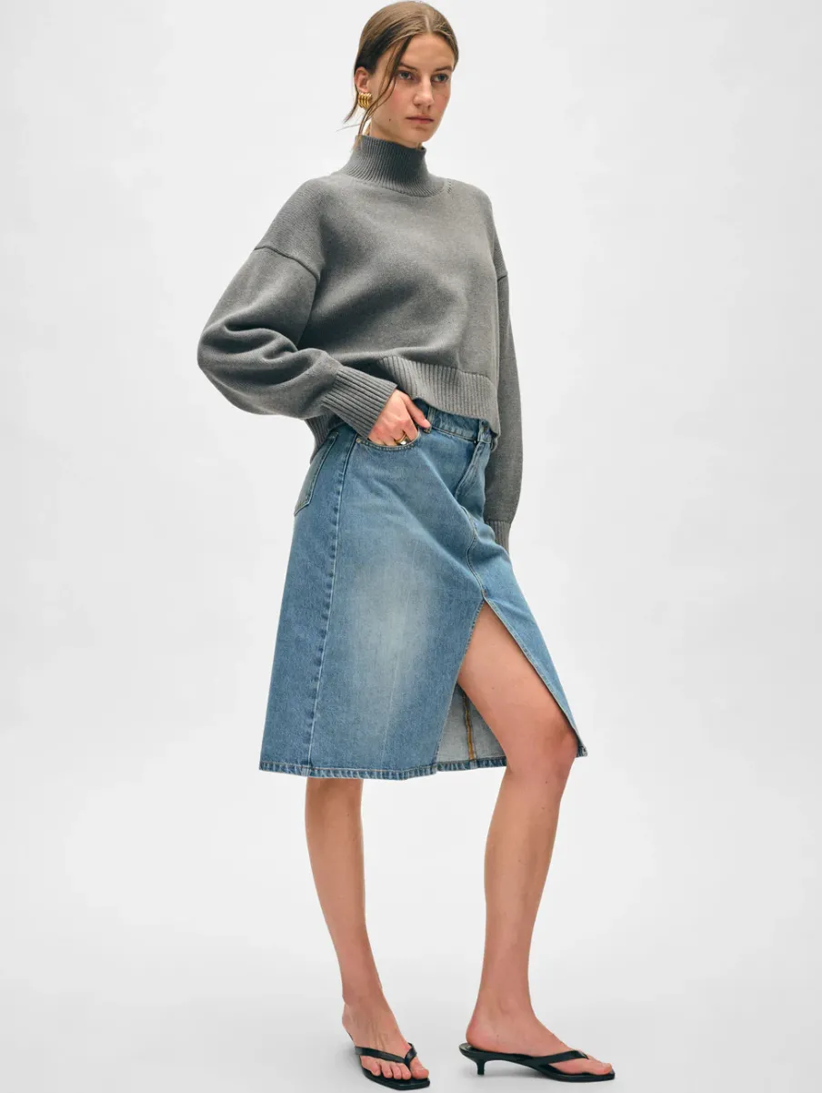 Sale White + Warren organic cotton cropped standneck Stone