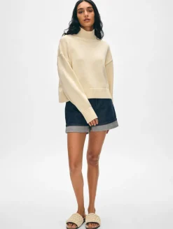 Outlet White + Warren organic cotton cropped standneck Ecru