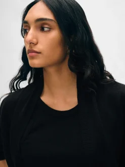 Online White + Warren organic cotton mini trapeze cardigan Black