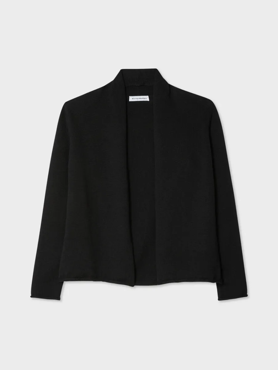 Online White + Warren organic cotton mini trapeze cardigan Black