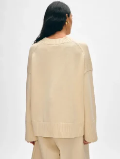 Outlet White + Warren organic cotton oversized v neck Ecru