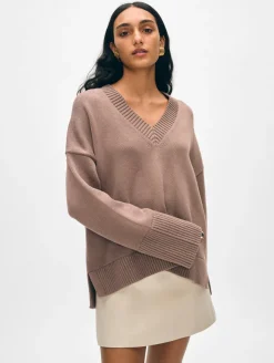 Online White + Warren organic cotton oversized v neck Mocha