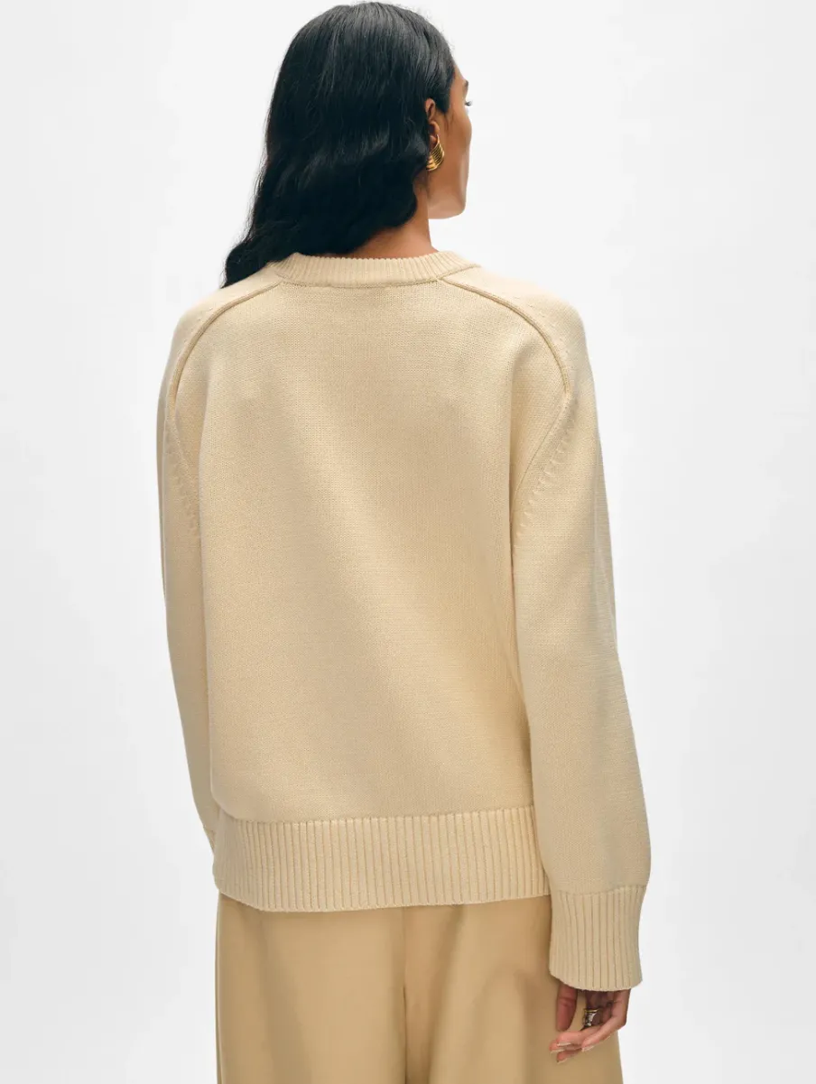 Clearance White + Warren organic cotton saddle sleeve crewneck Ecru