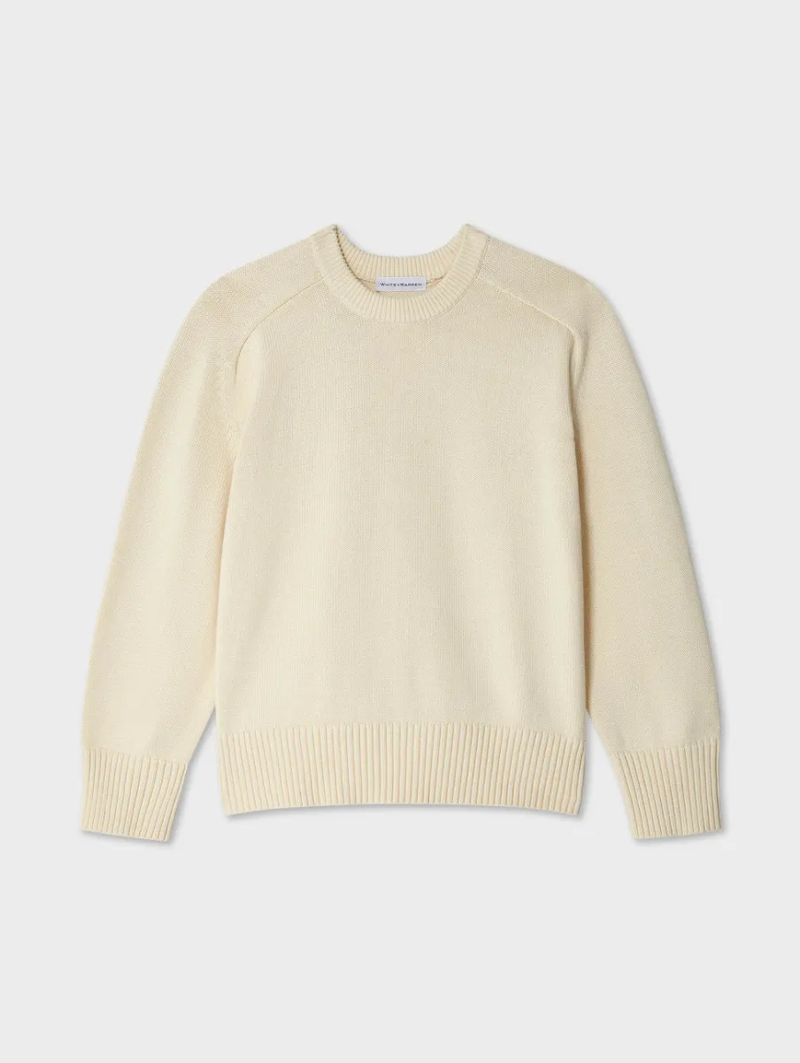 Clearance White + Warren organic cotton saddle sleeve crewneck Ecru