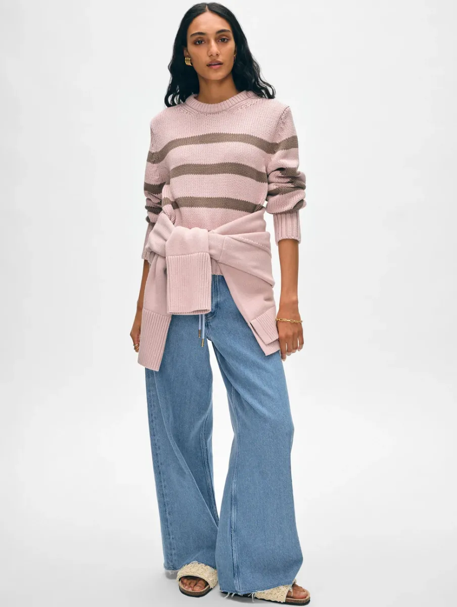 Clearance White + Warren organic cotton striped crewneck Blush/Mocha