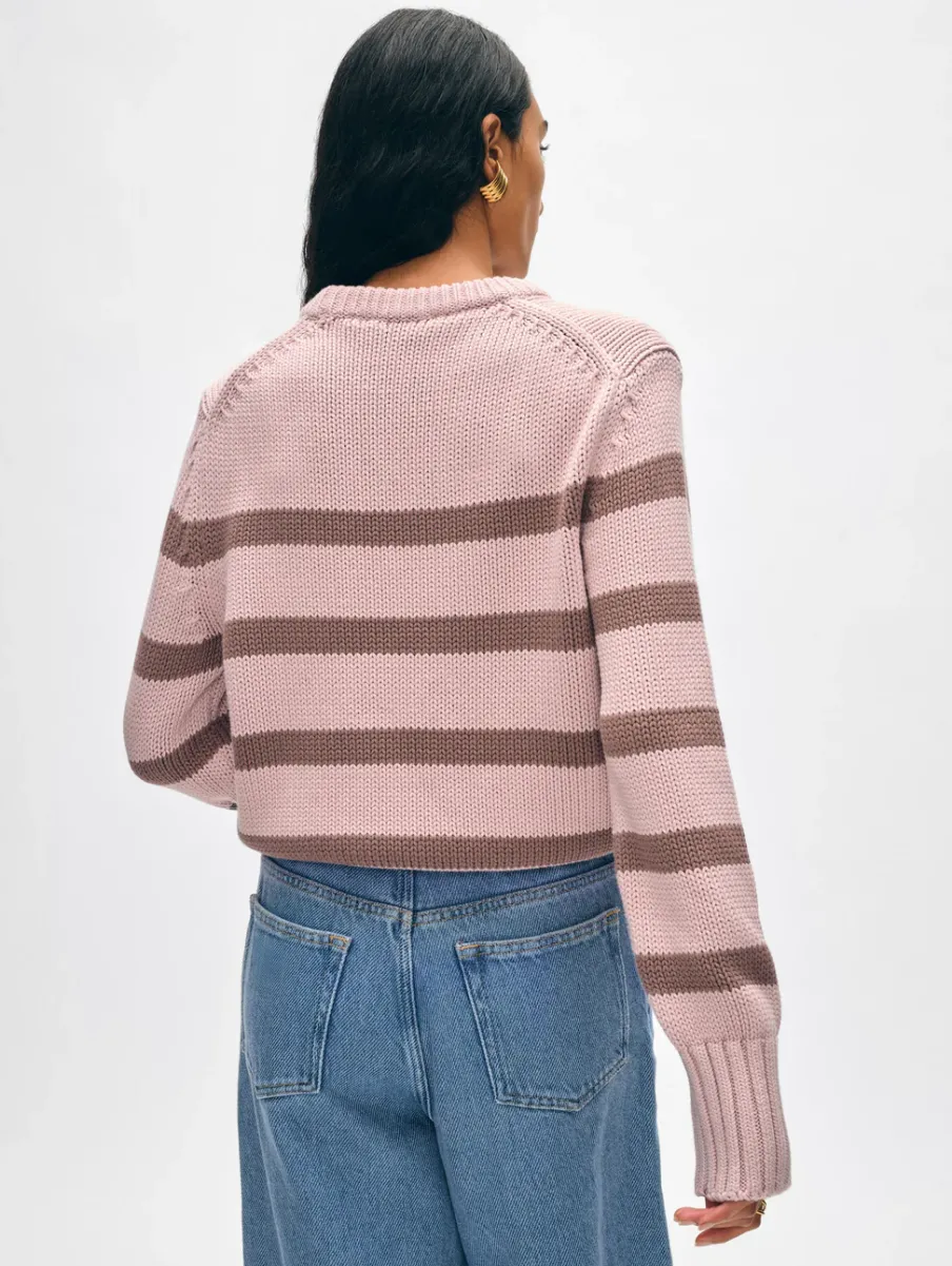 Clearance White + Warren organic cotton striped crewneck Blush/Mocha