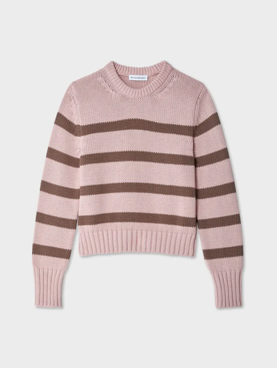 Clearance White + Warren organic cotton striped crewneck Blush/Mocha