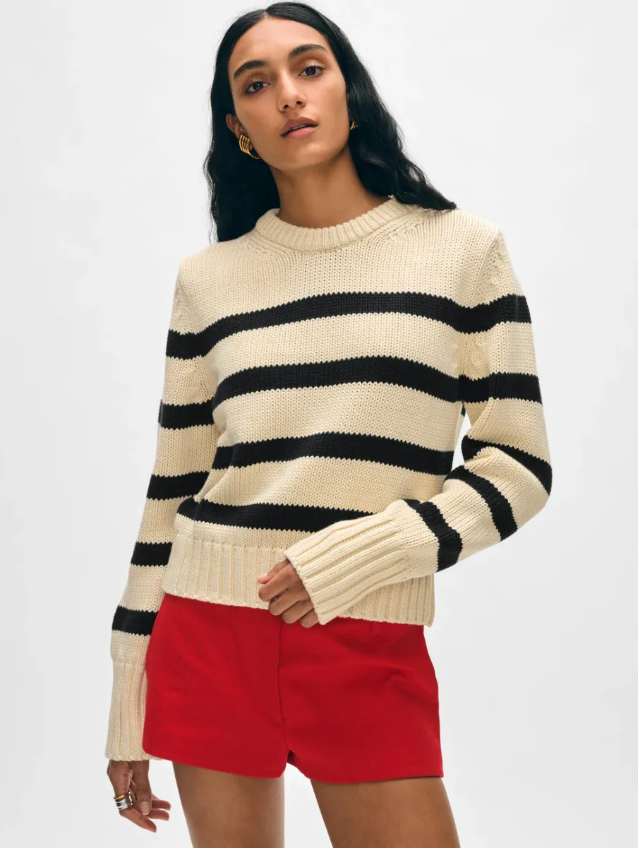 Hot White + Warren organic cotton striped crewneck Ecru/Black