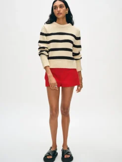 Hot White + Warren organic cotton striped crewneck Ecru/Black