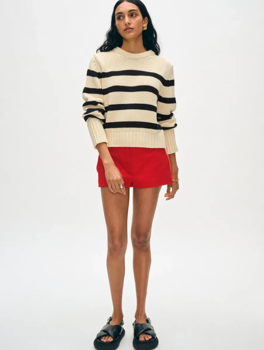 Hot White + Warren organic cotton striped crewneck Ecru/Black
