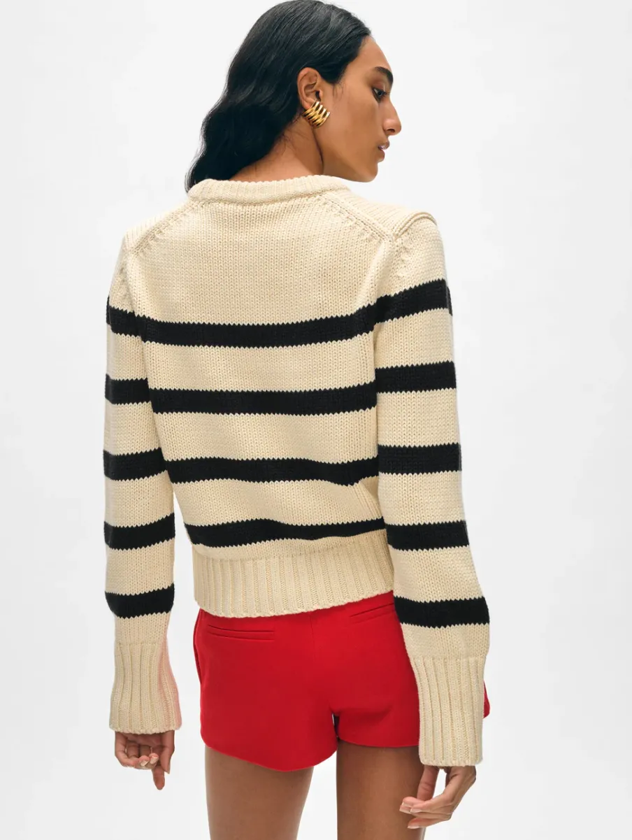 Hot White + Warren organic cotton striped crewneck Ecru/Black