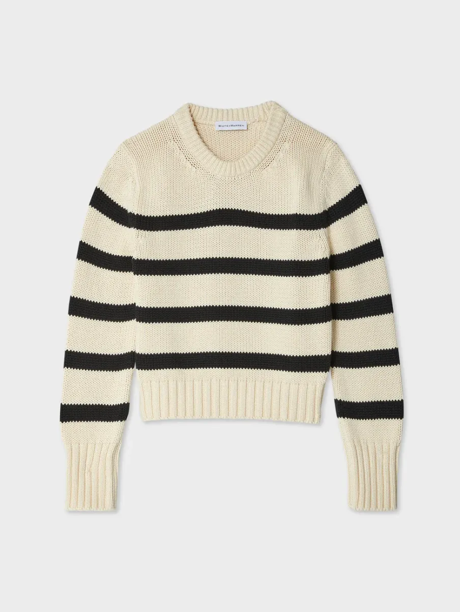 Hot White + Warren organic cotton striped crewneck Ecru/Black