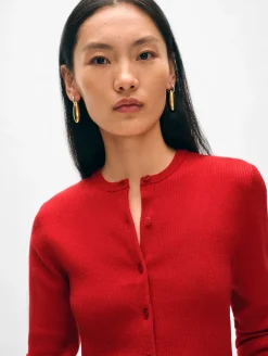 Outlet White + Warren superfine merino cardigan Scarlet