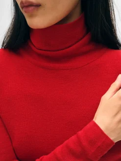 New White + Warren superfine merino fitted turtleneck Scarlet