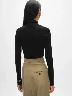 Hot White + Warren superfine merino fitted turtleneck Black