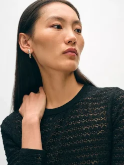 Hot White + Warren superfine merino lace stitch top Black
