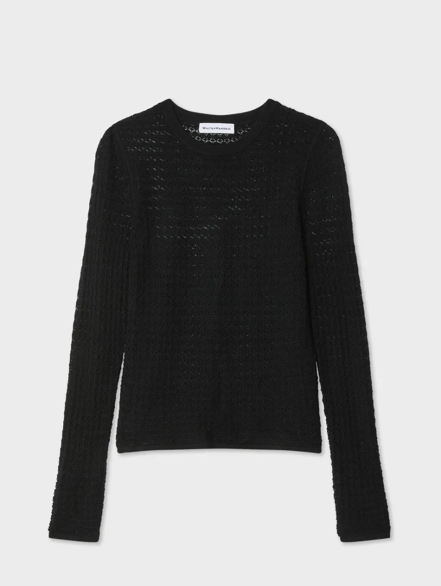 Hot White + Warren superfine merino lace stitch top Black