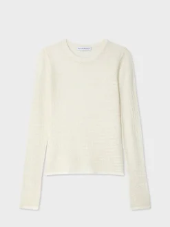Fashion White + Warren superfine merino lace stitch top Ivory