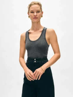 Outlet White + Warren superfine merino ribbed tank AshGreyHeather