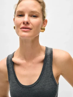 Outlet White + Warren superfine merino ribbed tank AshGreyHeather