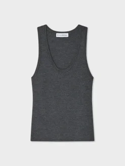 Outlet White + Warren superfine merino ribbed tank AshGreyHeather