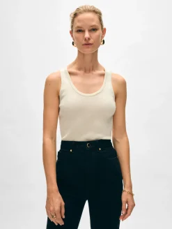 Clearance White + Warren superfine merino ribbed tank Ivory