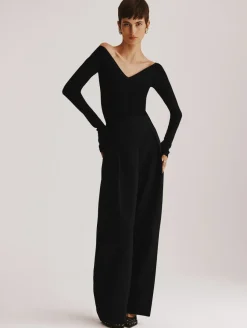 Hot White + Warren superfine merino ribbed v neck top Black